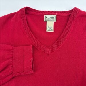 LL Bean Mens Medium Red Cotton‎ Cashmere V-Neck Pullover Sweater 274603 M-REG